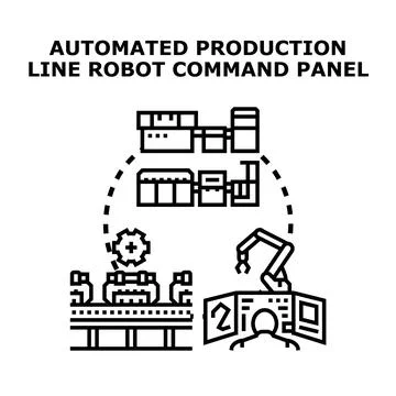 Automated production line robot command panel operating Stock Illustration