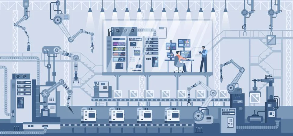 Automated production process, high tech machinery. Stock Illustration