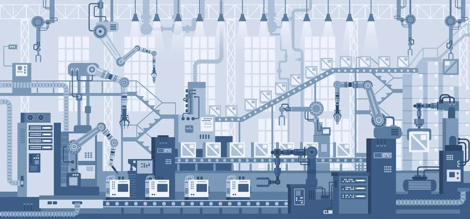 Automated production process, high tech machinery. Stock Illustration