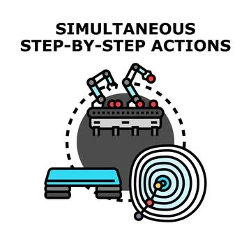 Automated production process with simultaneous step by step actions Stock Illustration