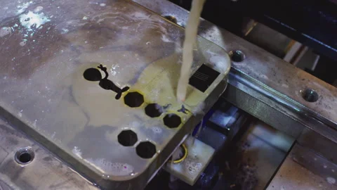 Automated programmed machine for metal processing with supply of cooling liquid. Stock Footage 276226555