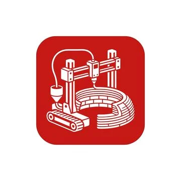 Automated red construction printer building circular brick structure for in.. Stock-Illustration