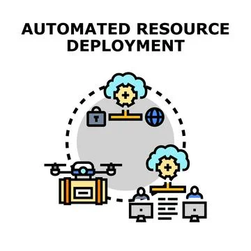 Automated resource deployment and distributed cloud computing concept Stock Illustration