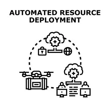 Automated resource deployment and distributed cloud computing concept Illustrazione stock
