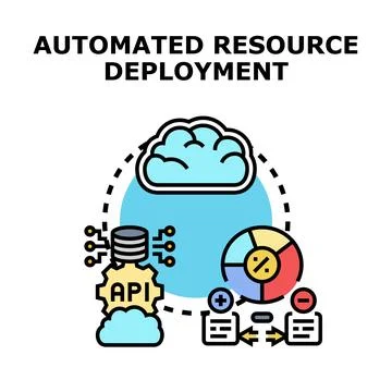 Automated resource deployment managing cloud server infrastructure Stock Illustration