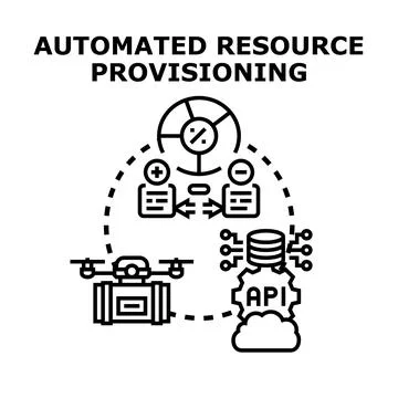 Automated resource provisioning managing digital assets and cloud services Stock Illustration