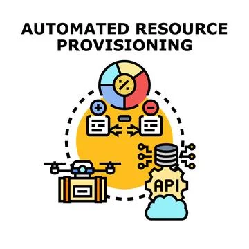 Automated resource provisioning managing digital assets and cloud services Stock Illustration