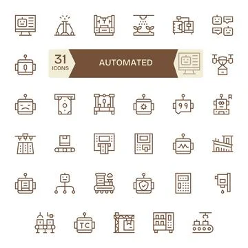 Automated Retina Ready Vector Icon Pack with 35 Regular Line Pixel Aligned .. Stock Illustration
