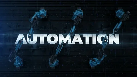 Automated Robot Arm Assembly Line Automation text label. Automation concept. Stock Footage 172482951