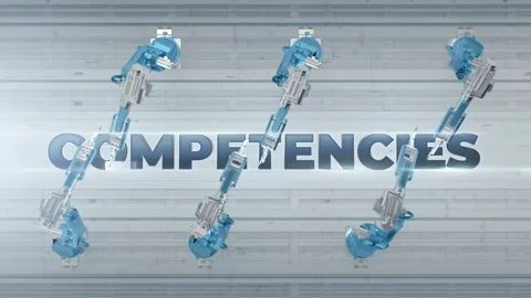 Automated Robot Arm Assembly Line Competence text label. Competence white Stock Footage 174624614