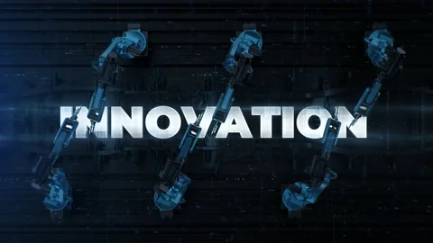 Automated Robot Arm Assembly Line Innovation text label. Innovation dark concept Stock Footage 174625535