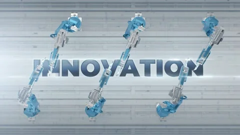 Automated Robot Arm Assembly Line Innovation text label. Innovation white Stock Footage 174625569