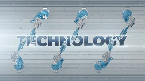 Automated Robot Arm Assembly Line Technology text label. Technology white Stock Footage 174626127