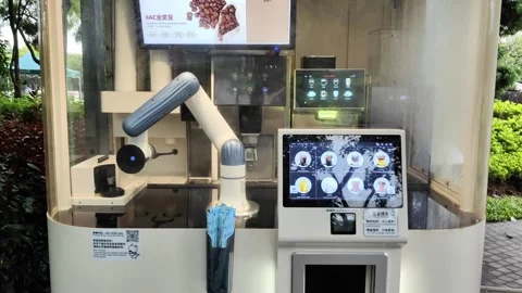 Automated Robot Coffee Machine Making Drinks in Shenzhen, China Stock-Footage 343959701