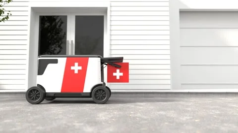 Automated robot delivering first aid kit, Emergency medical concept. Stock Footage 246339555