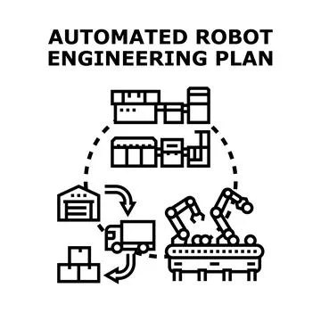 Automated robot engineering plan for smart manufacturing process Stock Illustration
