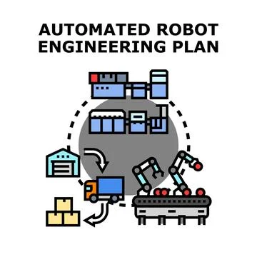 Automated robot engineering plan for smart manufacturing process Stock Illustration