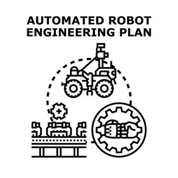 Automated robot engineering planning process concept icon Stock Illustration