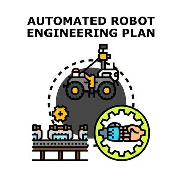 Automated robot engineering planning process concept icon Stock Illustration