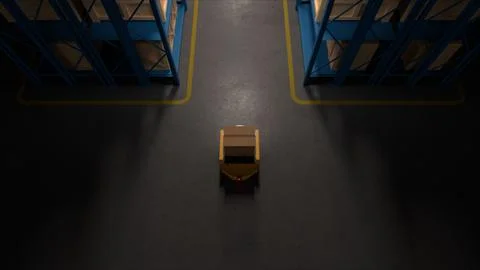 Automated robot moving packages in smart warehouse Illustrazione stock
