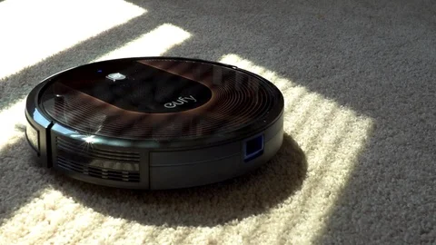 Automated Robot Vacuum Device Cleaning Carpet Stock Footage 113973686