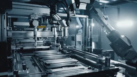 Automated Robotic Arm Assembly Line Precision Manufacturing Industrial Auto.. Stock Footage 321340569