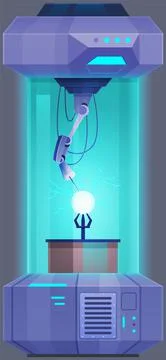 Automated scientific lab. Study of atomic structure in machinery, make research Stock Illustration