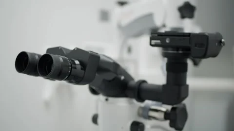 Automated scientific microscope close-up. Stock Footage 255226541