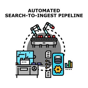 Automated search to ingest data pipeline system Stock Illustration
