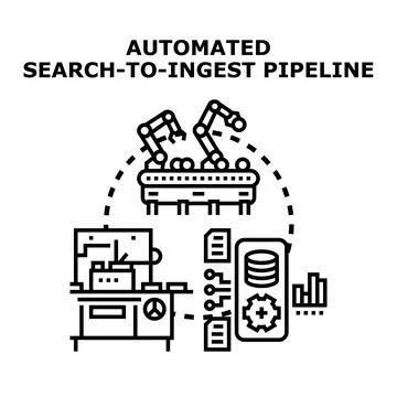 Automated search to ingest data pipeline system Stock Illustration