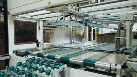 Automated sheet handler, Automated cardboard layering and packing station with Video stock 322197827