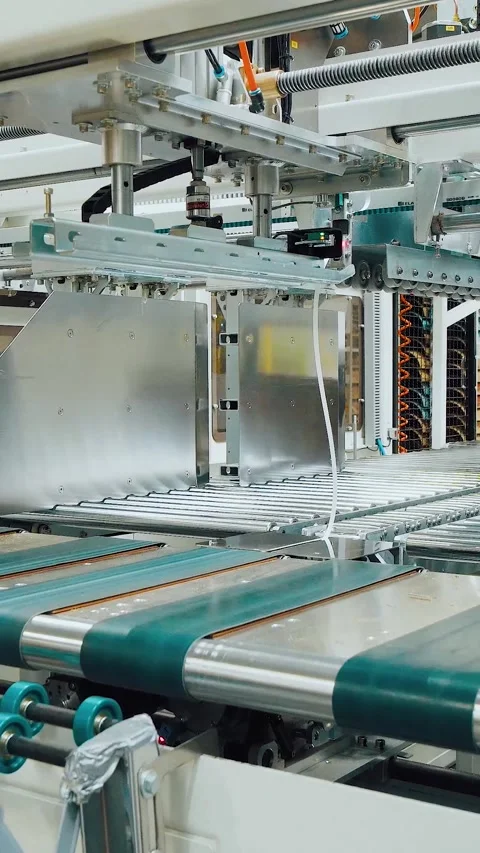 Automated sheet handler. Automated cardboard layering and packing station with Stock Footage 323342430