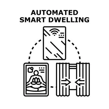 Automated smart dwelling system managing connected home technology Stock Illustration