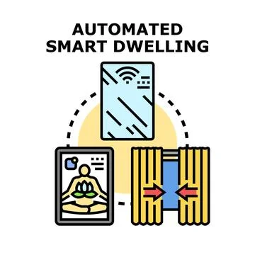 Automated smart dwelling system managing connected home technology Stock Illustration