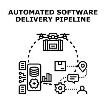 Automated software delivery pipeline concept developing Illustrazione stock
