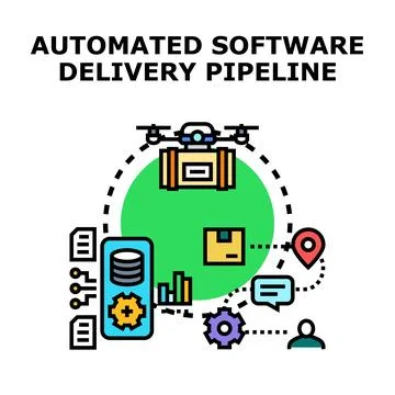 Automated software delivery pipeline concept developing Stockillustratie