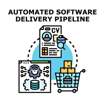 Automated software delivery pipeline optimizing product deployment イラスト素材