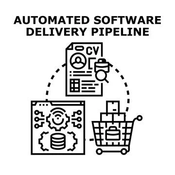 Automated software delivery pipeline optimizing product deployment Illustrazione stock