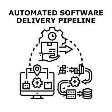 Automated software delivery pipeline process developing concept Stock Illustration