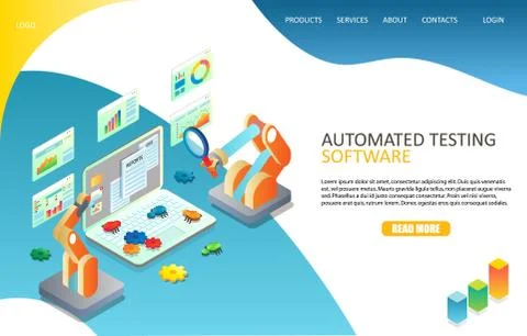 Automated software testing landing page website vector template 스톡 일러스트