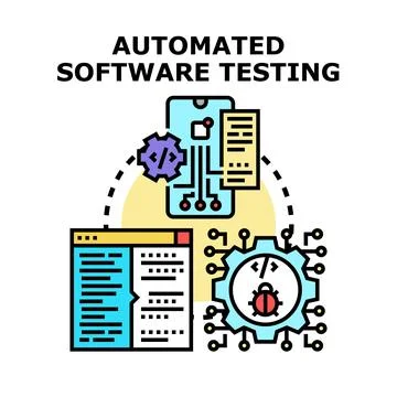 Automated software testing process developing digital technology Stock Illustration
