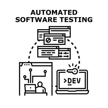 Automated software testing process developing digital technology Stock Illustration