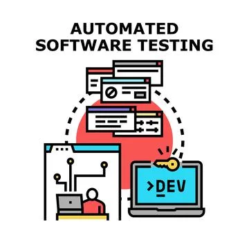Automated software testing process developing digital technology Stock Illustration