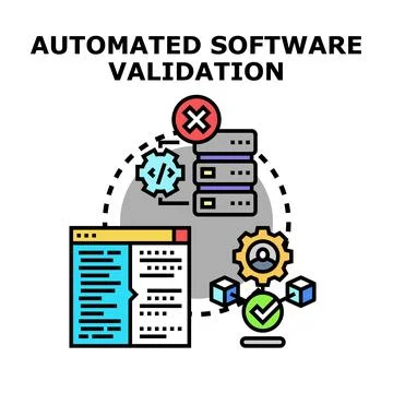 Automated software validation process ensuring quality development Stock Illustration