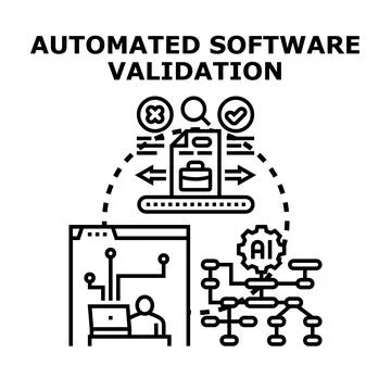 Automated software validation process for quality assurance testing Stock Illustration