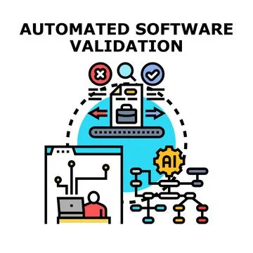 Automated software validation process for quality assurance testing Stock Illustration