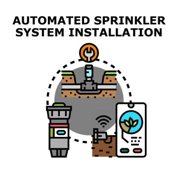 Automated sprinkler system installing smart irrigation technology Stock Illustration