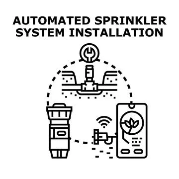 Automated sprinkler system installing smart irrigation technology Stock Illustration