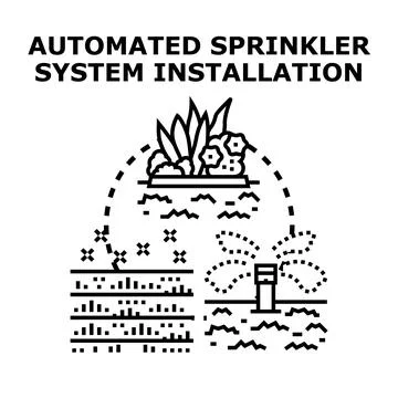 Automated sprinkler system process for garden watering Stock Illustration