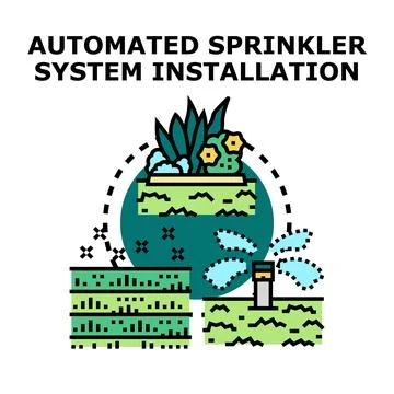 Automated sprinkler system process for garden watering Stock Illustration